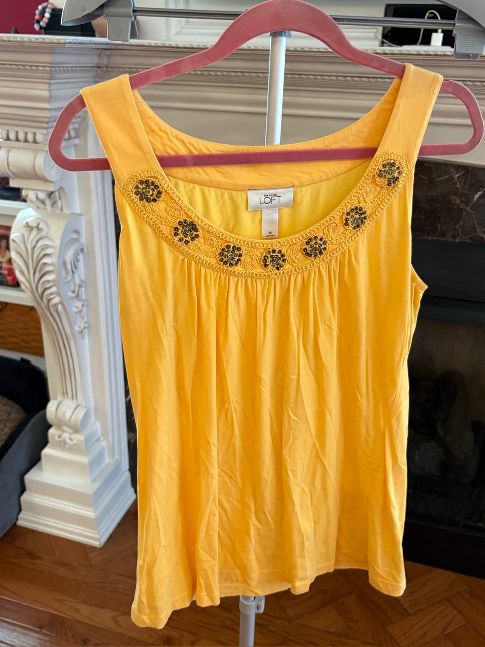 LOFT Yellow Embellished Scoop-Neck Tank